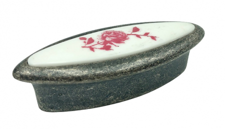 Butoni - Buton pentru mobila cu insertie rasina floare rosie, finisaj argint oxidat, 32 mm
