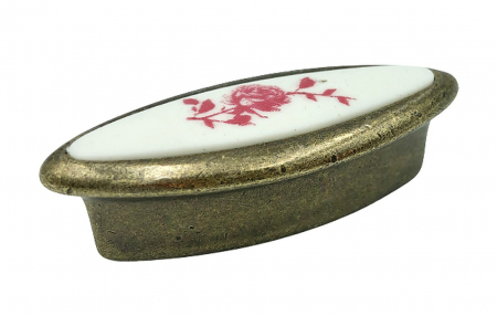 Clasice si vintage - Buton pentru mobila cu insertie rasina floare rosie, finisaj bronz oxidat, 32 mm