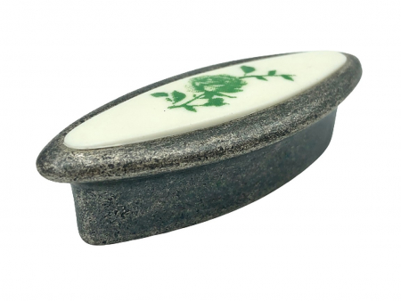 Clasice si vintage - Buton pentru mobila cu insertie rasina floare verde, finisaj argint oxidat, 32 mm