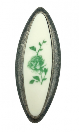 Buton pentru mobila cu insertie rasina floare verde, finisaj argint oxidat, 32 mm [1]
