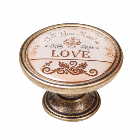 Butoni - Buton pentru mobila, Love 550BR28, finisaj alama antichizata, D:37 mm