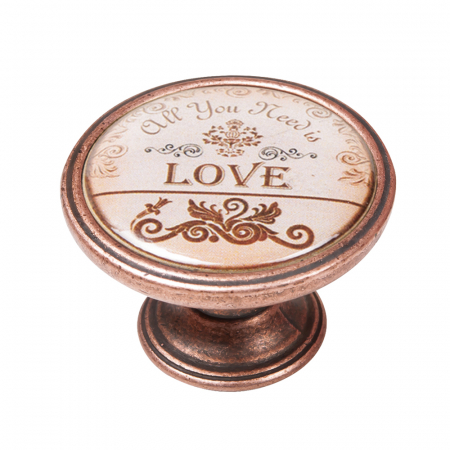 Butoni - Buton pentru mobila, Love 550CB28, finisaj cupru antichizat, D:37 mm