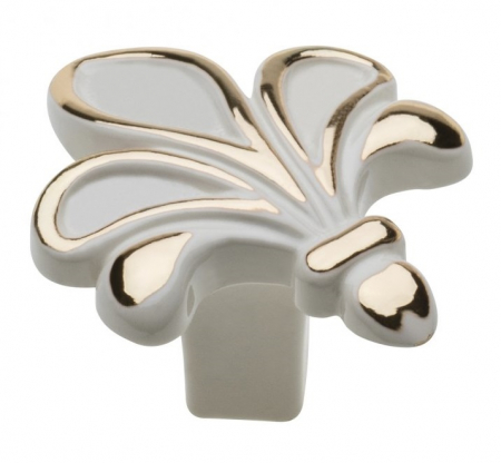 Butoni - Buton pentru mobila Royal, finisaj alb/auriu lucios GT, 44x25.5 mm