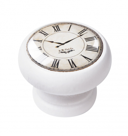 Butoni - Buton pentru mobila, White Clock 450BL02, finisaj alb, D:40 mm