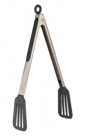 Accesorii pentru gatit - Cleste mare de bucatarie din inox si nylon, gri