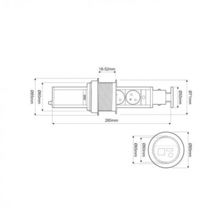 Coloana 3 prize Schuko si doua USB incorporabila in blat Lift Box, finisaj inox [1]
