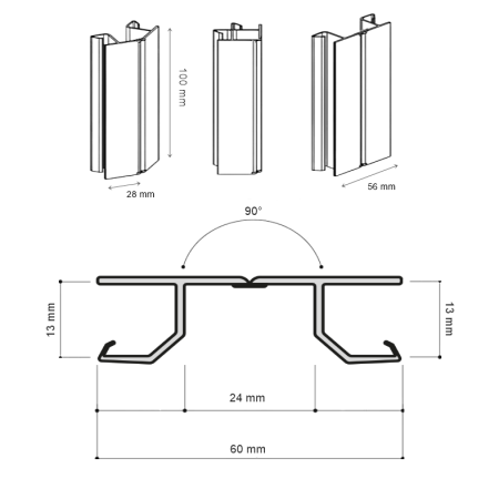 Coltar plinta de 13 mm, model multi-unghi, pentru mobilier de bucatarie, finisaj aluminiu periat, H:100 mm [1]