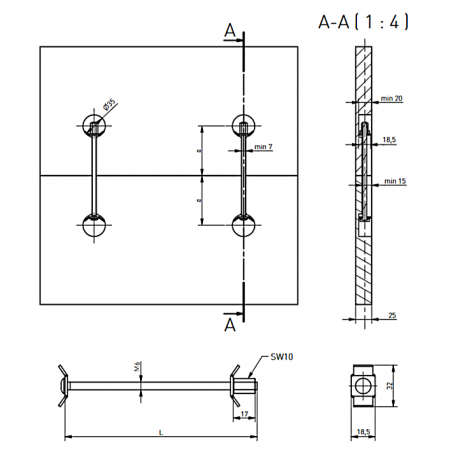 Conector imbinare blat cu surub, finisaj crom, L:65 mm [1]