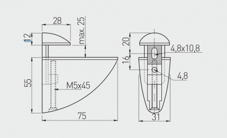 Consola raft polita sticla Pelikan, finisaj aluminiu, 75 mm [6]
