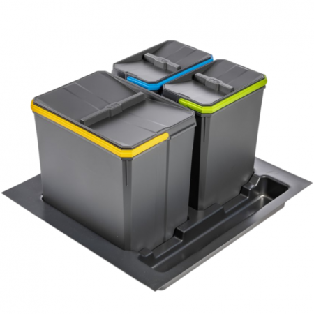 Cosuri de gunoi - Cos de gunoi Axispace incorporabil in sertar, cu 2 compartimente x 7L si 1 compartiment x 15L, pentru corp de 600 mm