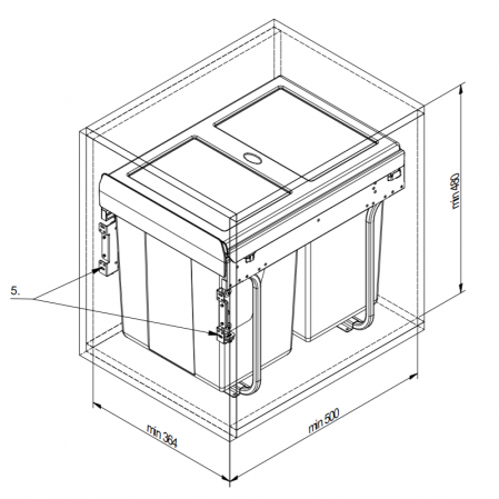 Cos de gunoi cu montaj pe front, Practi Eco incorporabil cu 2 compartimente x 10 L si 1 compartiment x 20 L, pentru corp de 400 mm, gri antracit [1]