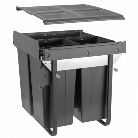 Cosuri de gunoi - Cos de gunoi cu montaj pe front, Practi Eco incorporabil cu 2 compartimente x 17 L si 1 compartiment x 34 L, pentru corp de 600 mm, gri antracit