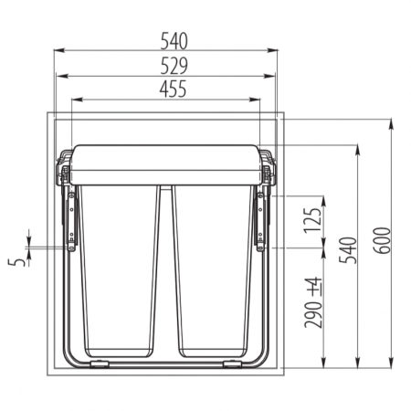 Cos de gunoi cu montaj pe front, Practi Eco incorporabil cu 2 compartimente x 17 L si 1 compartiment x 34 L, pentru corp de 600 mm, gri antracit [2]
