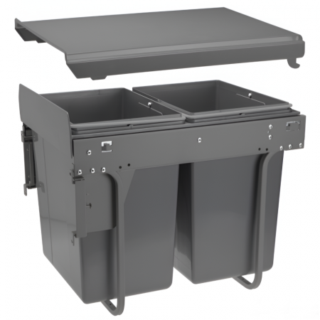 Cosuri de gunoi - Cos de gunoi cu montaj pe front, Practi Eco incorporabil cu 2 compartimente x 20 L, pentru corp de 400 mm, gri antracit