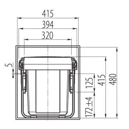 Cos de gunoi cu montaj pe front, Practi Eco incorporabil cu 2 compartimente x 20 L, pentru corp de 450 mm, gri antracit [2]