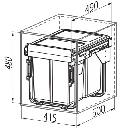 Cos de gunoi cu montaj pe front, Practi Eco incorporabil cu 2 compartimente x 20 L, pentru corp de 450 mm, gri antracit [1]