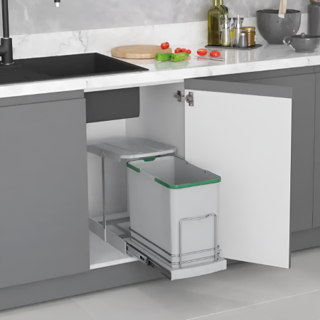 Cos de gunoi incorporabil S-2571-G, glisant, cu extragere automata, pentru corp de 400 mm, 24 litri, gri [3]