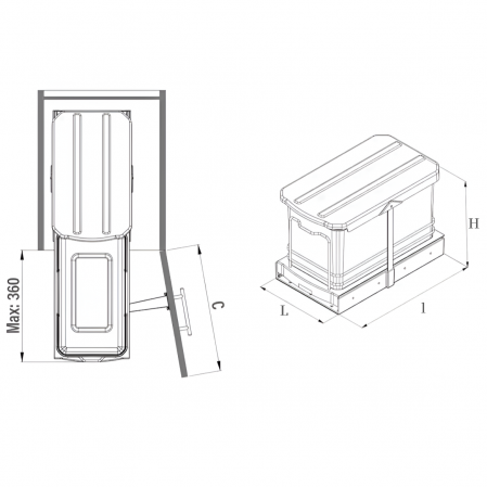 Cos de gunoi incorporabil S-2573-G, glisant, cu extragere automata, pentru corp de 400 mm, 16 litri, gri [1]