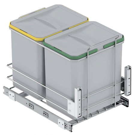 Cosuri de gunoi - Cos de gunoi incorporabil S-2582-G, glisant, cu montaj pe usa, colectare selectiva, pentru corp de 400 mm, 2x6 litri, gri