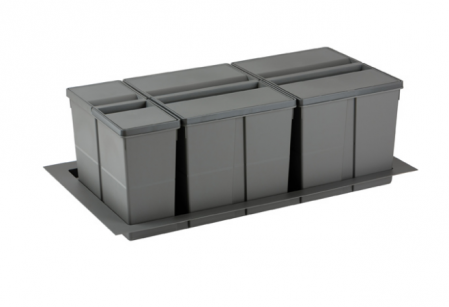 Cosuri de gunoi - Cos de gunoi gri orion incorporabil in sertar, colectare selectiva, cu 3 recipiente, pentru corp de 900 mm latime