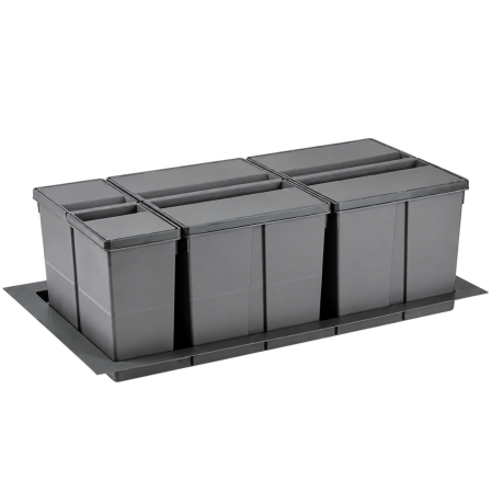 Coșuri de gunoi - Coș gunoi încorporabil în sertar Gollinucci, colectare selectivă, gri orion, 2 x 20 l + 1 x 9 l