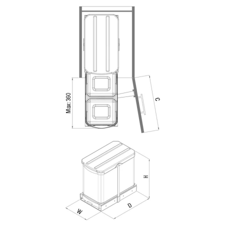 Coș gunoi încorporabil Starax S-2396-G – 2 x 12 l, crom, cu extragere automată [1]