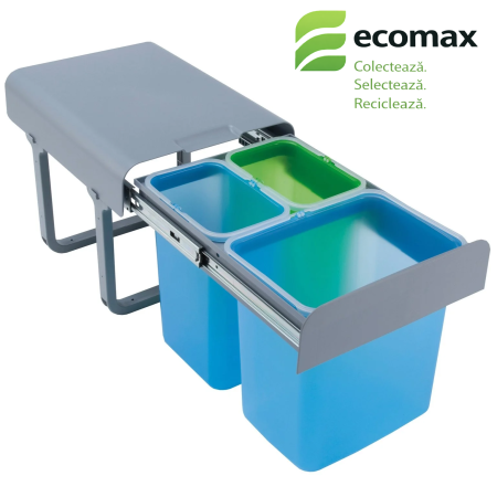 Cosuri de gunoi - Cos de gunoi incorporabil Ekko, colectare selectiva, cu 1 compartiment x 16 litri si 2 x 8 litri