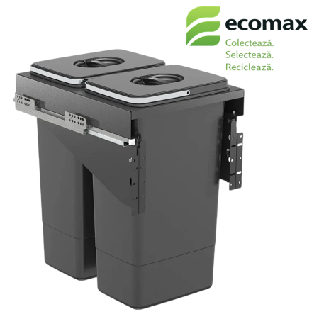 Cosuri de gunoi - Cos de gunoi incorporabil Front 45, colectare selectiva, cu doua compartimente x 26 litri