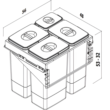 Cos de gunoi incorporabil Front 60, colectare selectiva, cu trei compartimente x 26 litri si un compartiment x 7 litri [1]