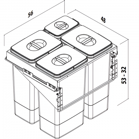 Cos de gunoi incorporabil Front 60 cu trei compartimente x 26 litri si un compartiment x 7 litri [2]