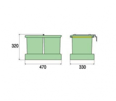 Cos de gunoi Pulse 3C incorporabil in sertar, cu 2 recipiente x 7.5 L si 1 recipient x16 L pentru corp de 400 mm latime [2]