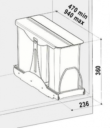 Cos de gunoi incorporabil, Patty Automatic, colectare selectiva cu 2 recipiente 1 x 16 litri si 1 x 8 litri [1]