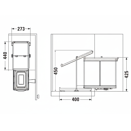 Cos de gunoi incorporabil Pelikan 21200, colectare selectiva, cu extragere automata, cu doua recipiente de 14 L, gri [1]