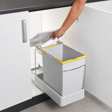 Coș gunoi încorporabil Pelikan 21500, cu extragere automată, pentru corp de 400 mm, gri deschis, 1 x 20 l + 1 x 1 l [2]