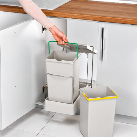 Coș gunoi încorporabil Pelikan 21550, cu extragere automată, colectare selectivă, pentru corp de 400 mm, gri deschis, 2 x 14 l [3]
