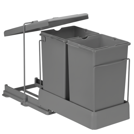 Cosuri de gunoi - Cos de gunoi incorporabil Pelikan 21550, colectare selectiva, cu extragere automata, cu doua recipiente x 14 L, antracit