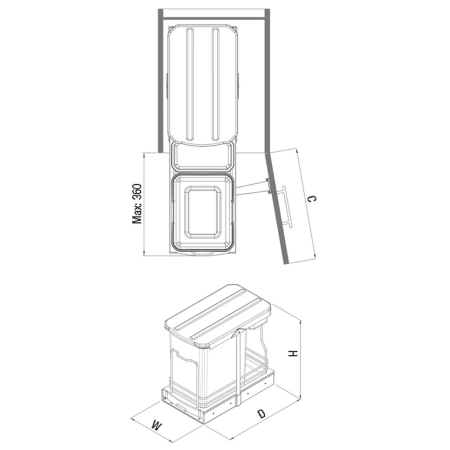 Coș gunoi încorporabil Starax S-2391-G – 16 l + 1 l, gri, cu extragere automată [1]