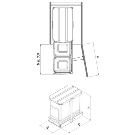 Coș gunoi încorporabil Starax S-2392-G – 2 x 12 l, gri, cu extragere automată [1]