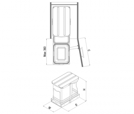Cos de gunoi incorporabil S2391, colectare selectiva, cu extragere automata, 16+1 litri [4]