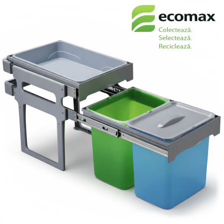 Cosuri de gunoi - Cos de gunoi incorporabil Tank, colectare selectiva, cu 2 recipiente 2 x 16 litri si tavita multifunctionala