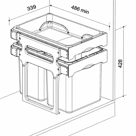 Cos de gunoi incorporabil Tank, colectare selectiva, cu 2 recipiente 2 x 16 litri si tavita multifunctionala [1]