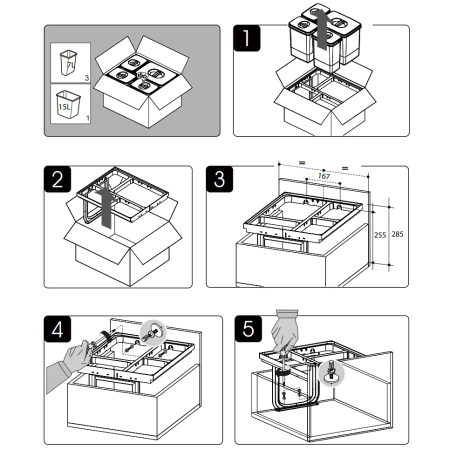 Cos de gunoi Jazz 45 incorporabil in sertar, colectare selectiva, 1 compartiment x15 litri si 3x7 litri, H300 mm [6]