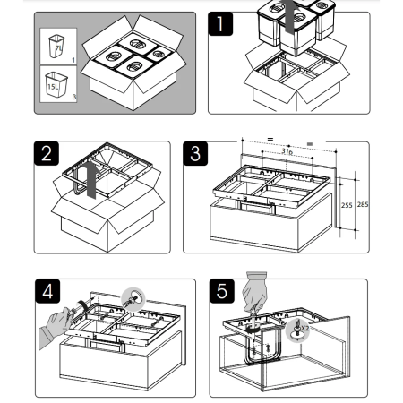 Cos de gunoi Jazz 60 incorporabil in sertar, colectare selectiva, 3 compartimente x15 litri si 1x7 litri, H300 mm [6]