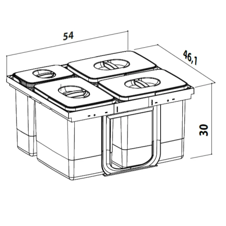 Cos de gunoi Jazz 60 incorporabil in sertar, colectare selectiva, 3 compartimente x15 litri si 1x7 litri, H300 mm [5]