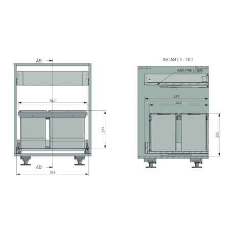 Cos de gunoi Multino New incorporabil in sertar, cu 3 compartimente x 15L si 1 compartiment x 7L, pentru corp de 600 mm [2]