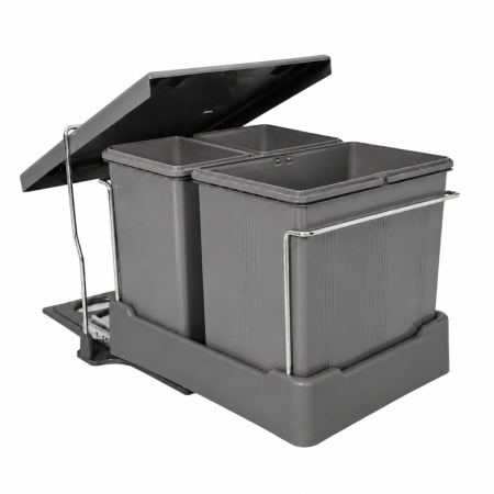 Coșuri de gunoi - Cos de gunoi Oxa incorporabil, colectare selectiva, in dulap cu 1 compartiment x 17 litri si 2 x 8 litri, ardezie