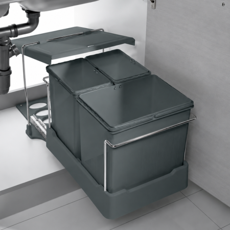 Coș gunoi încorporabil Inoxa Oxa, colectare selectivă, pentru corp de 450 mm, ardezie, 1 x 17 l + 2 x 8 l [4]