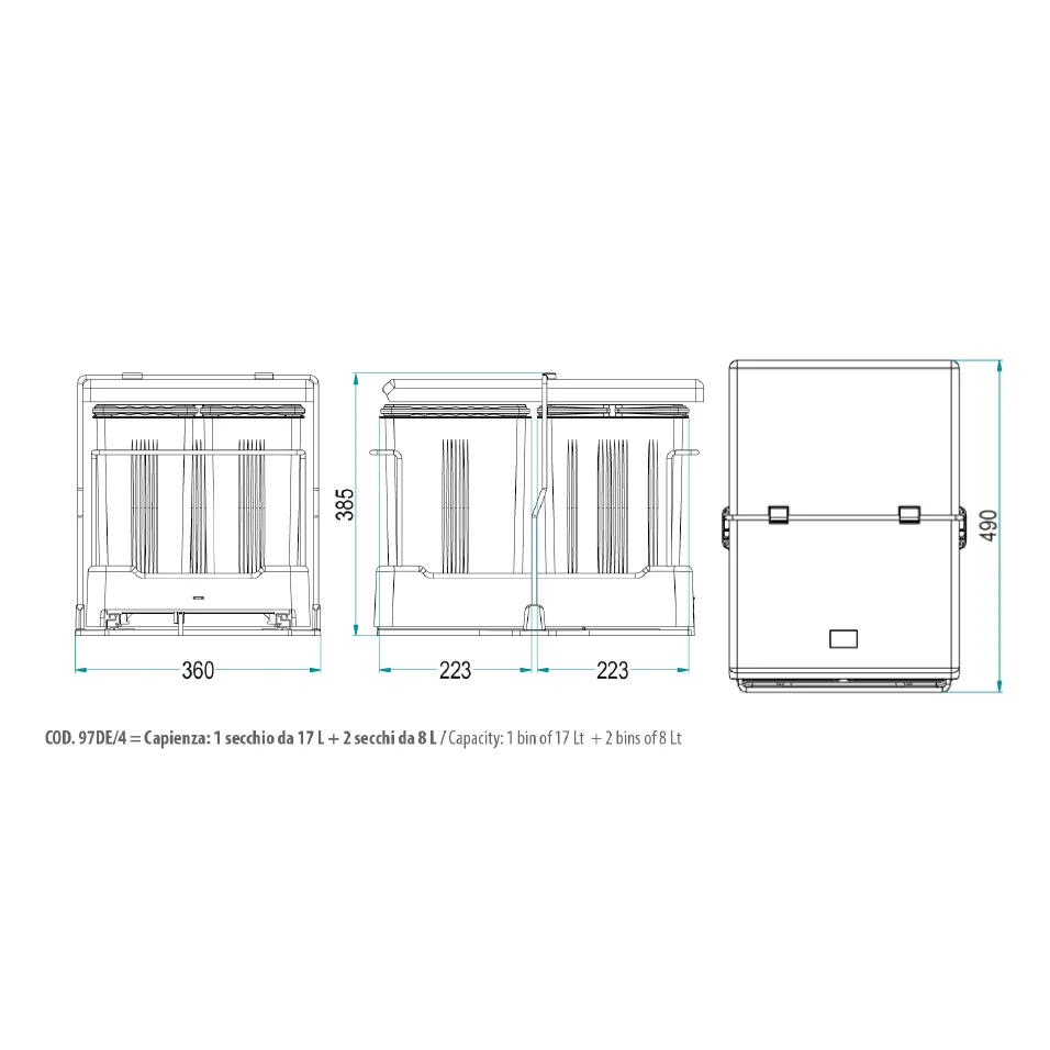 Coș gunoi încorporabil Inoxa Oxa, colectare selectivă, pentru corp de 450 mm, ardezie, 1 x 17 l + 2 x 8 l [2]