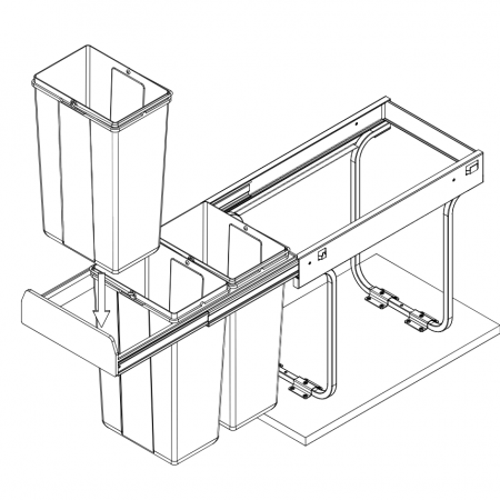 Cos de gunoi Practi Eco incorporabil cu 2 compartimente x 10 L si 1 compartiment x 20 L, pentru corp de 450 mm, gri antracit [3]