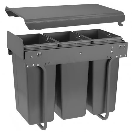 Bucatarie - Cos de gunoi Practi Eco incorporabil cu 3 compartimente x 10 L, pentru corp de 300 mm, gri antracit